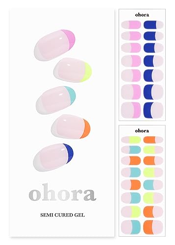 Image of ohora Semi Cured Gel Nail Strips (N Rainbow French) - Nude, French, Works with UV /LED Lamps, Salon-Quality, Long Lasting, Easy to Apply & Remove - Includes 2 Prep Pads, Nail File & Wooden Stick
