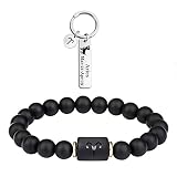 ZHSH Konstellation Edelstahl-Schlüsselanhänger mit 1 Stück 8 mm Mattiertem Schwarzem Onyx-Stein-Perlen-Sternzeichen-Armband (A3-Widder)