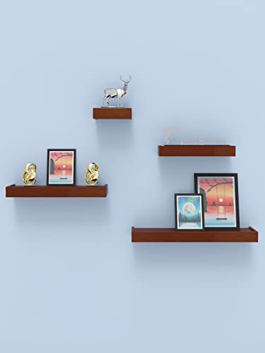 Image of Home Sparkle Wall Shelves Set of 4 Engineered Wood Wall Shelves with Large Storage | Floating Wooden Wall Shelf for Bathroom Kitchen Bedroom Living Room Set of 4 (Brown)