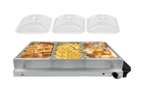 Cheffinger Chauffe-plat électrique avec 3 récipients, 300 W, 3 récipients de 2,5 l avec couvercle, 64 x 36 cm