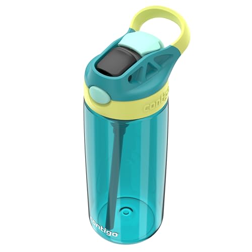 Image of Contigo Aubrey Kids Water Bottle, 20oz, Juniper /Limelight, Spill-Proof Lid, Dishwasher Safe, BPA Free, Blue and Yellow