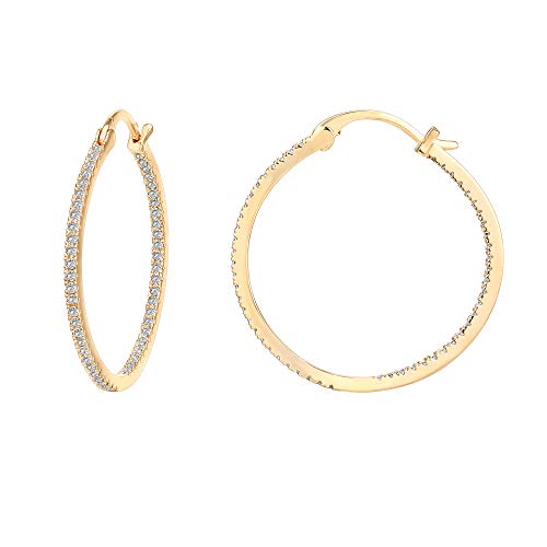 PAVOI 14K Gold Plated 925 Sterling Silver Post Cubic Zirconia Hoop Earrings | Large Yellow Gold Hoops