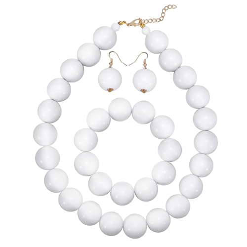 XZQTIVE White Bead Necklace For Cavewoman Dress Vintage Pearl Jewelry Sets with Rhinestone for Wedding Tea Party Halloween