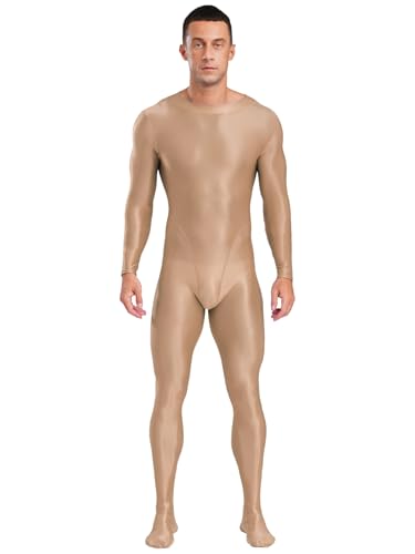 Mens Shiny Long Sleeve Elastic Bodysuit Long Sleeves Tights Pantyhose Full Body Jumpsuits