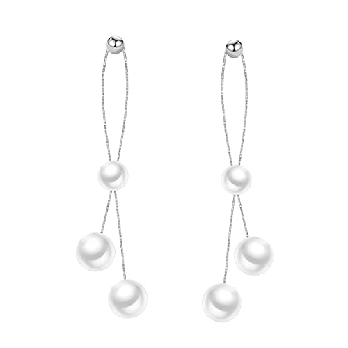 SLUYNZ Sterling Silver Pearls Dangle Earrings for Women Teens Wedding Pearls Dangle Earrings Long Tassel