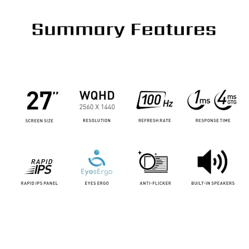 Image of MSI PRO MP275QPG, 27-inch IPS 2560 x 1440 (QHD) Computer Monitor, 100Hz,Adaptive-Synch, HDMI, DP Port, VESA Mountable, Height Adjustable, Tilt, Speaker, 1ms, Black