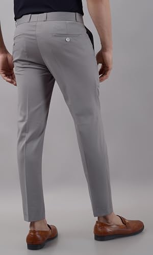 Image of VILLAIN Solid Mid-Rise Stretchable Men's Formal Trousers