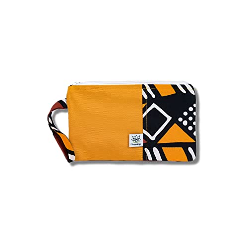 Poropango Pochette de voyage en tissu avec zip pour Homme ou Femme - Fabrique en France (Bogolan Jaune, Coton)