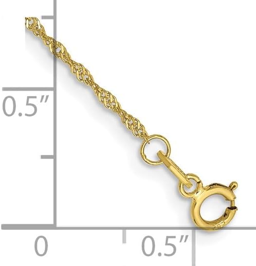 Solid 10K Yellow Gold 1.1mm Singapore Chain Anklet Bracelet, Dainty Ankle Bracelet for Women, 2 Different Sizes.