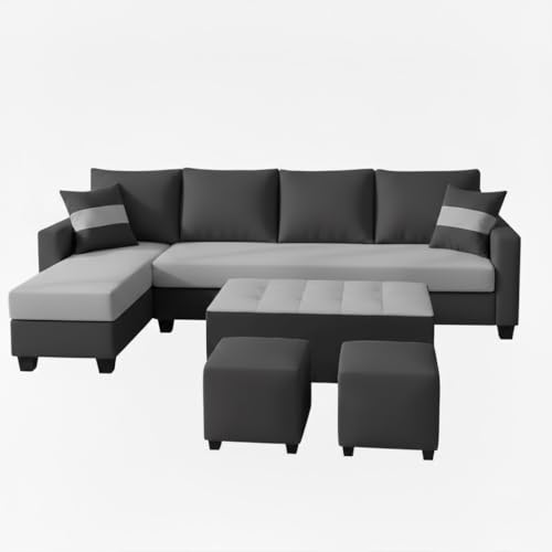 Image of CASASTYLE Adonway 8 Seater Fabric LHS L Shape Sofa Set (Light Grey-Dark Grey) Premium Velvet Finish | Ideal for Living Rooms