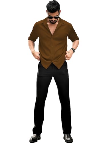 Image of Men's Button Down Collar Neck t-Shirt (40, Dark Brown)