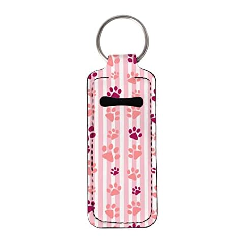 COEQINE Women Girls Clip-on Sleeve Chapstick Pouch Keychain Lipstick Holder Lip Balm Holder Travel Accessories Print Pink Paws Cute Cover