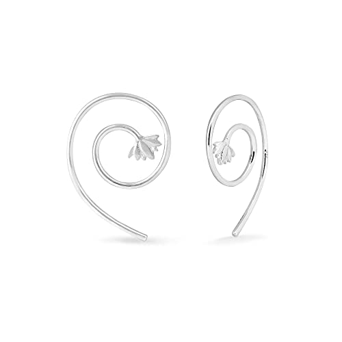 Boma Jewelry Sterling Silver Lotus Blossom Spiral Pull Through Hoop Earrings