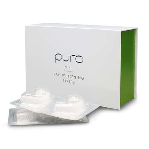PURO WHITE Tiras blanqueadoras dentales – 15% tecnología PAP – Bandeja flexible para blanqueamiento uniforme – Sabor menta – 5 unidades
