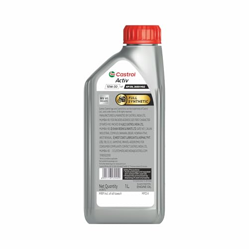 Image of Castrol Activ 4T 10W-30 Full Synthetic Engine Oil for Bikes | For a Smooth ride| API SN and JASO MA2 | 1L