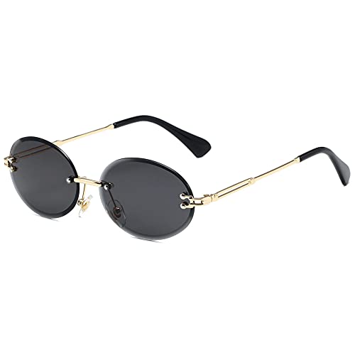Image of LASPOR Retro Oval Sunglasses for Women Men Fashion Vintage Gold Metal Frameless Rimless Glasses Tinted Lens UV400 Protection