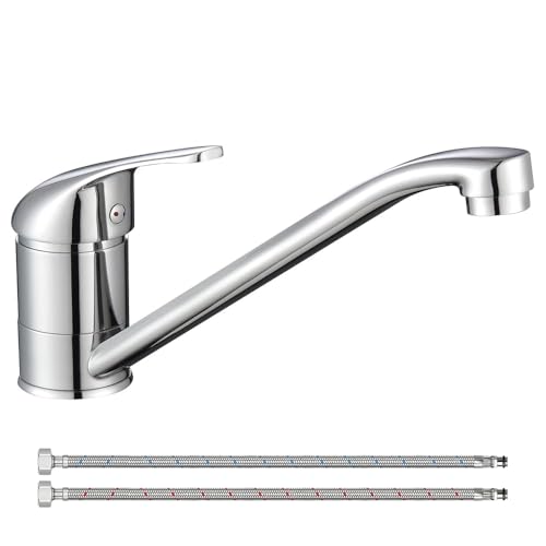 APPASO キッチン用シングルレバータップ 真鍮製 キッチン用ミキサータップ 鉛フリー 回転式360度1穴タップ 泡沫吐水(ポリッシュド・クローム)