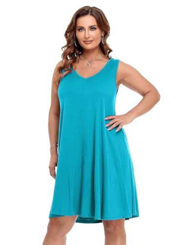 Image of BELAROI Women Casual Summer Dresses Plus Size Sundress V Neck Swing Tank Dress Sleeveless Criss-Cross Beach Cover Ups Pockets