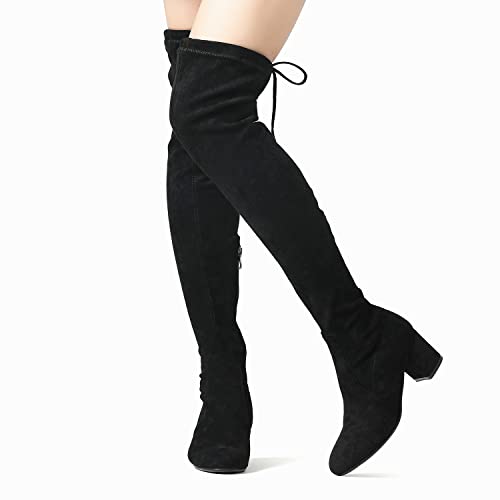 Shoe'n Tale Women's Chunky Heel Back Zipper Sexy Pointed Toe Over The Knee Thigh High Boots(8.5,Black 2.4" Heel) #TOP2