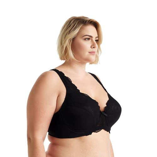 Image of Curve Muse Women's Minimizer Unlined Underwire Bra with Lace Embroidery-2 Pack