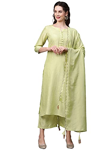 Image of INDO ERA Women's Polyester Solid Straight Kurta Palazzo With Dupatta Set(IE26KH9PK1836)