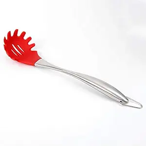 Ramkuwar Silicone Spaghetti Pasta Fork with Stainless Steel Handle Noodle Serving Spoon Perfectly Lifts Drains Serves Long Strand Ribbon Noodles and Zoodles