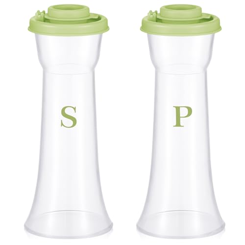Image of Set of 2 Plastic Salt and Pepper Shakers with Lids Large Salt Shaker Pepper Container Vintage Tall Hourglass Camping Picnic Outdoors Travel Spice Set for Home Picnic Kitchen(Classic,Sage Green)