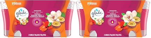 Glade 2-in-1 Energize Candle, Vanilla Passionfruit & Hawaiian Breeze Scented Candle Infused with Essential Oils, 1 Count (Pack of 2)