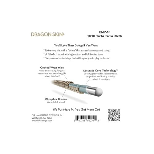 DR DMP-10 - DRAGON SKIN+™, Phosphorbronze-Mandolinensaiten, überlegener Klang mit angenehmer Haptik und längerer Lebensdauer, extra leicht 10–36