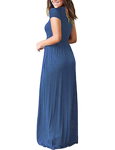 Image of MISFAY Women's Short Sleeve Maxi Dresses Long Casual Dresses with Pockets | Empire Elastic Waist, Crew Neck, Floor Length, Strentchy Flowy A Line Fit, Loose Plain Summer Outfits, Vacation Wear