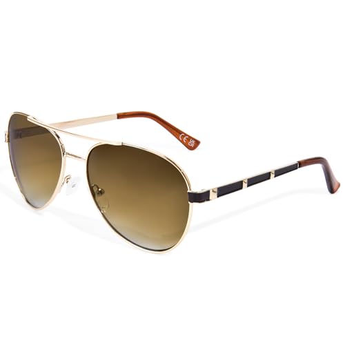 FONHCOO Retro Trendy Aviator Sunglasses for Women Classic Shades Double Bridge Sun Glasses UV400 Protection Lens