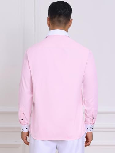 Men's Contrasting Colors Collar Long Sleeve Button Down Formal Business Dress Shirts3