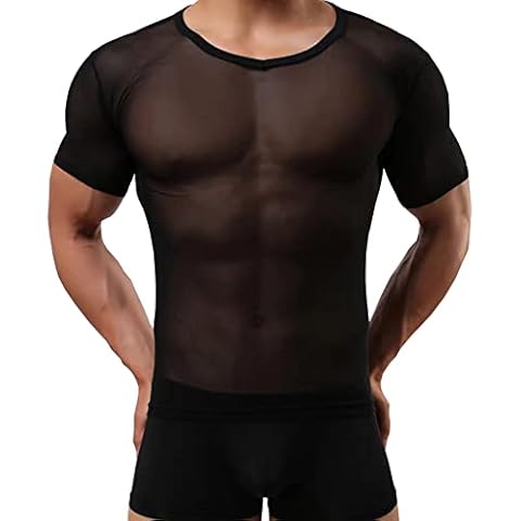 Drelaar Men's Crewneck Mesh Stretchy Undershirt Bodybuilding Tops Small Black Cover