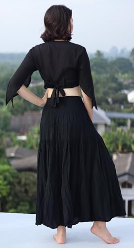 Light Gauze Cotton Gypsy Stepped Hippy Skirt with Smocked Waist3