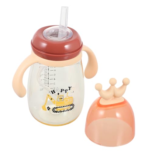 HAMPPLIES Botella para Bebés con Pajita Flexible Antidesbordamiento Doble Asa Ergonómica Botella para Niña Fácil de Limpiar y Transportar