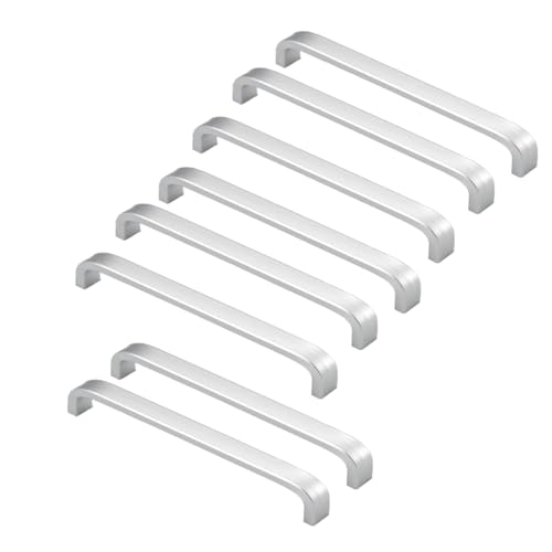 Paquete de 2/4/6/8 tiradores plateados for armario de cocina, con centros de orificios de 96/128/160/192/224 mm y ancho de 18 mm.(8pack,128 hole)