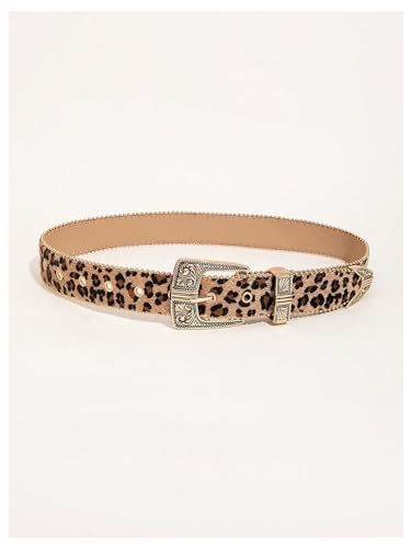 Floerns Leopard Print Belts for Women Faux Leather Y2K Belts with Carved Metal Buckle2