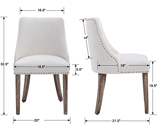 Dm Furniture Dm-Furniture Mid Century Modern Dining Chairs Set Of 4 Upholstered Linen Fabric Accent Chairs Wooden Side Chair For Living Room/Dining Room/Bedroom, Cream #TOP2
