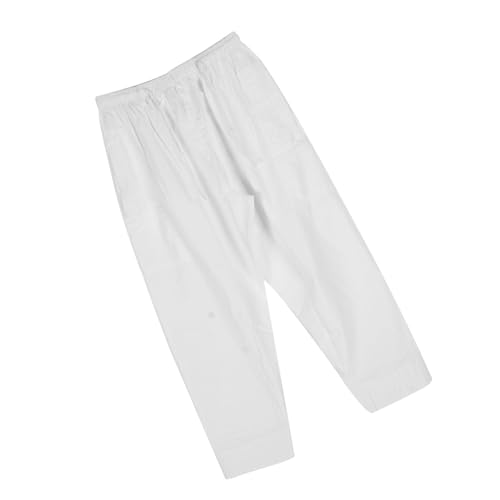 Polyester Cotton Loose Men Muslim Pants with Waist Elastic Band, Afghan Trousers Clothes for Spring and Autumn (XL) White2