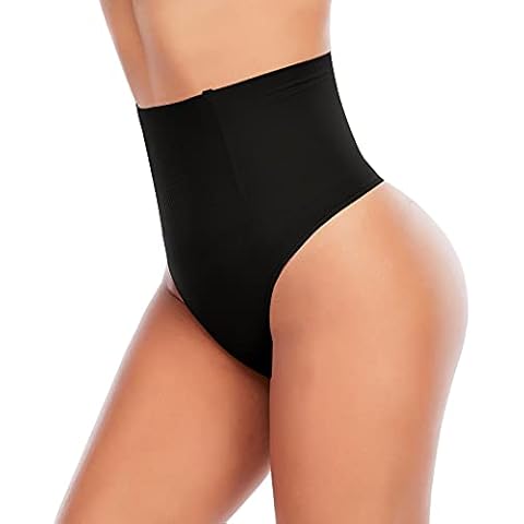 Women's Shapewear Thong Tummy Control Knickers High Waisted Body Shaper Thong Slimming Shaping Underwear (Black, S) Cover