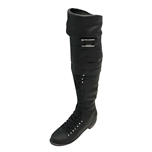 Dovewill 1/6 Scale Black Knee High Boots Block Heeled Shoes for 12'' Action Figure Hot Toys