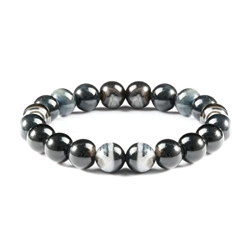 MEGAMUS Pulsera Hombre, Piedras Naturales Pulsera, con cuenta de jaspe, para Hombre, Embalaje simple (Negro) Cover