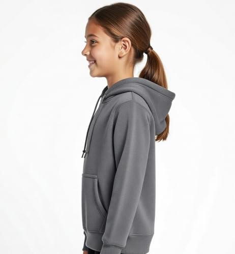 Image of Solid Cotton Fleece Girls Hooded Neck Sweatshirt with Kangaroo Pocket