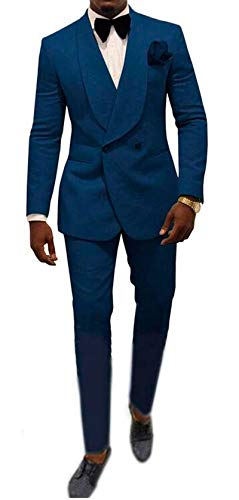 Mens Shawl Lapel Suit Patterned Double Breasted Wedding Tuxedos Prom Suits Jacket Pants Groomsmen Suit