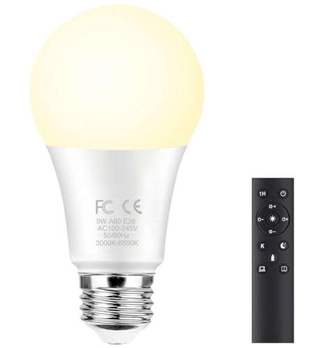 GRV 9W A60 Smart Glühbirne mit einer 2.4GHz Fernbedienung Farbwechsel Led Glühbirne dimmbare 3000K-6500K 60W Glühlampe äquivalent 800LM E27 Basis Home Decor 1 Fernbedienung und 1 Glühbirne