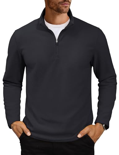 MAGCOMSEN Quarter Zip Pullover Men Fleece High Neck Long Sleeve Sweatshirts Mens Fall Clothing Running Sports Exercise Black, L