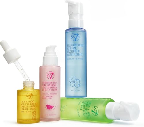 W7 - Set confezione regalo base Skin Refresh - Crema idratante viso, gel detergente, tonico e siero - Cosmetici naturali per la cura della pelle