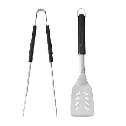 MasterClass Barbecue Tongs & Turner, Set of 2 Stainless Steel Utensils with Long Heat-Resistant Handles for Outdoor Grilling