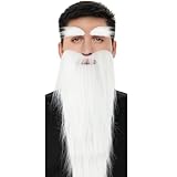 KICNIC Santa Beard White Fake Mustaches Self Adhesive Eyebrows Novelty Hairy Dwarf Costume Facial Hair for Christmas Party Supplies Decorations