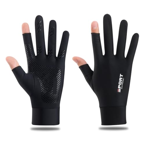Fesjoy Guantes de verano con protección UV, guantes antideslizantes sin dedos para hombres y mujeres, guantes transpirables para conducir, ciclismo, equitación, escalada, golf, entrenamiento (negro,